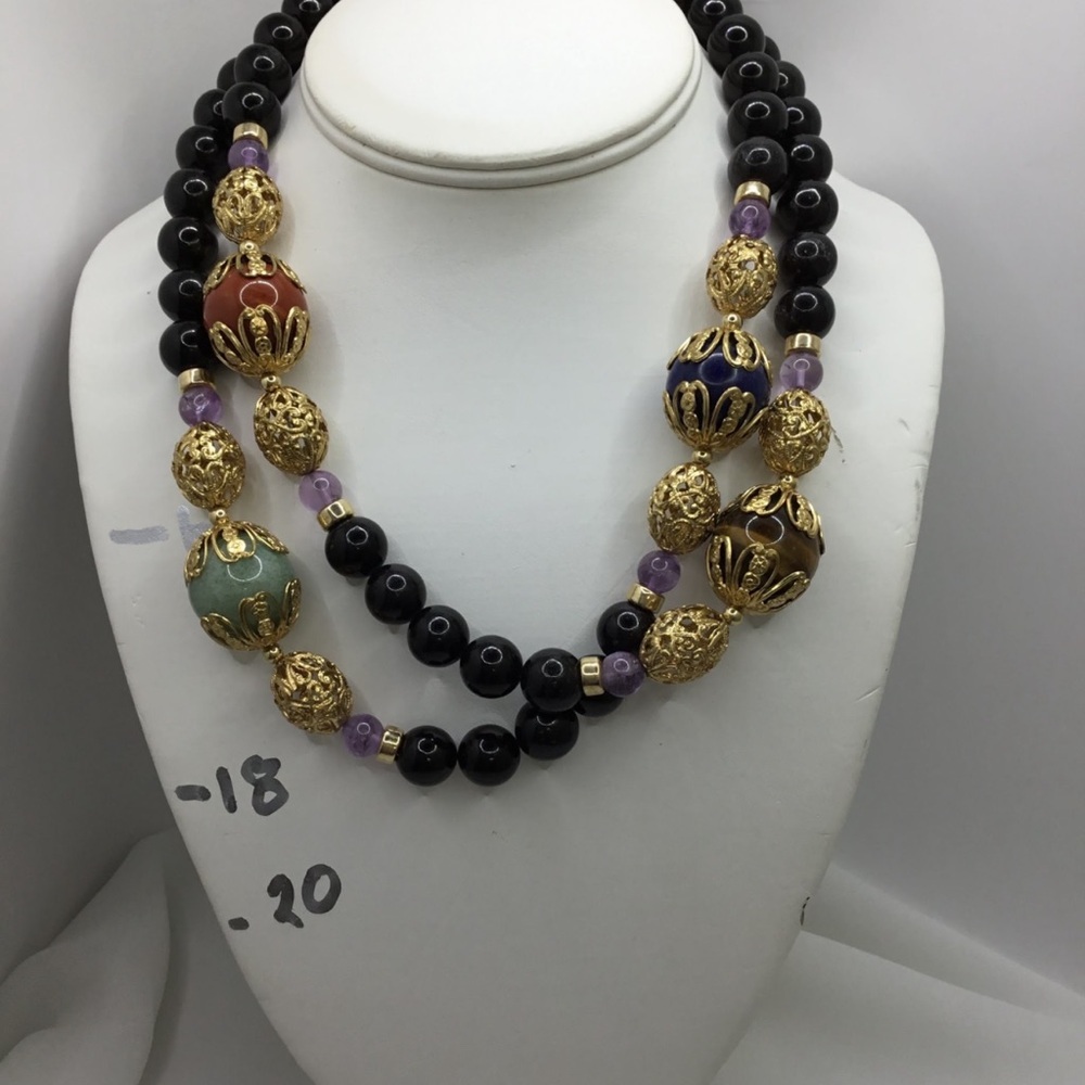 Onyx, tigers eye, amythst, Beaded Necklace